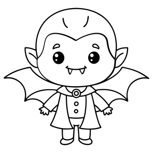 Vampirinho sorridente com capa de morcego para colorir