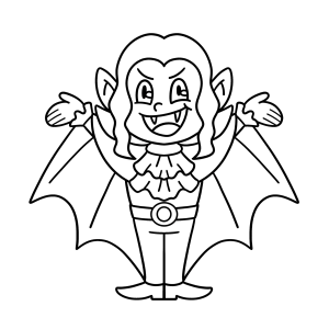 Vampiro com asas de morcego rindo para colorir