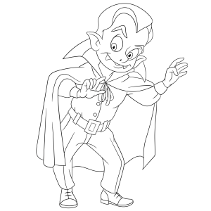 Vampiro elegante abrindo a capa para colorir