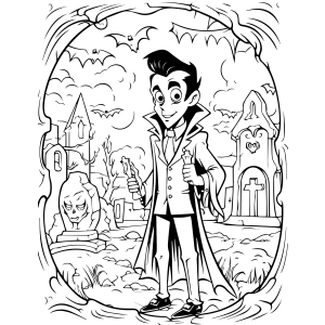 Vampiro no castelo assombrado para colorir