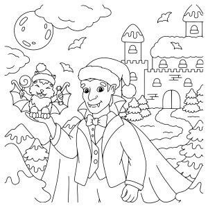 Vampiro no cemitério ao luar para colorir