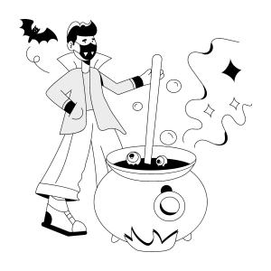 Vampiro preparando a poção no caldeirão para colorir