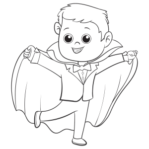 Vampiro voando com a capa aberta para colorir