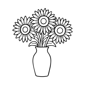 Vaso cheio de girassóis para colorir