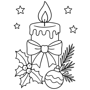 Vela de Natal com bolas e azevinho para colorir