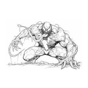Venom agachado sobre as pedras para colorir