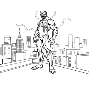Venom no telhado observando a cidade para colorir