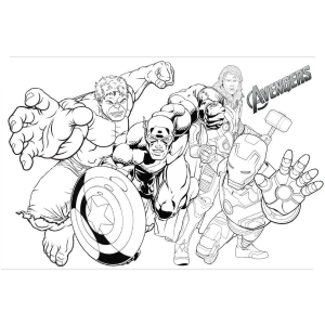 Vingadores versão infantil correndo para a aventura para colorir