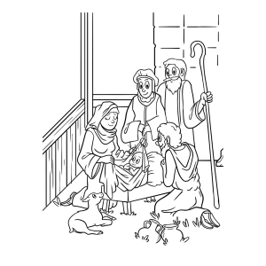 Visita dos pastores ao Menino Jesus para colorir