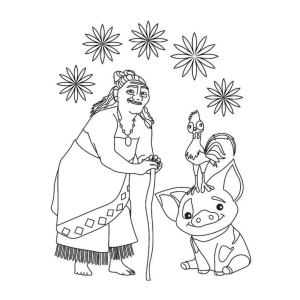 Vovó Tala e a pequena Moana para colorir