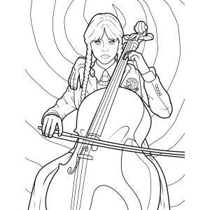 Wandinha tocando violoncelo para colorir