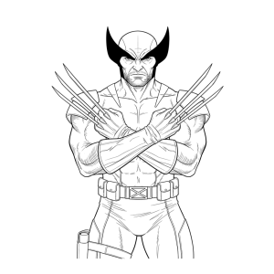 Wolverine de braços cruzados exibindo as garras para colorir