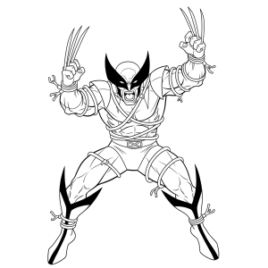 Wolverine de pé com as garras abertas para colorir