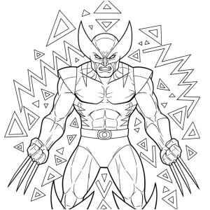 Wolverine de uniforme com fundo geométrico para colorir