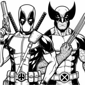 Wolverine e Deadpool lado a lado para colorir