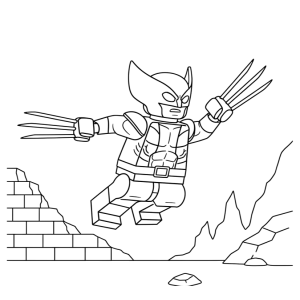 Wolverine saltando do muro de tijolos para colorir