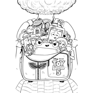 Woody, Buzz e Jessie na aventura de Toy Story 5 para colorir