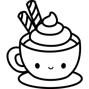 Xícara kawaii com bengalas doces e chantilly para colorir
