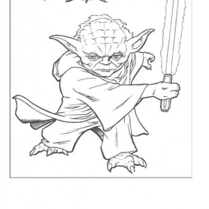 Yoda em pose de combate com o sabre para colorir