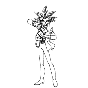Yugi de pé fazendo pose de duelista para colorir