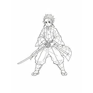 Zenitsu em pose com a espada para colorir