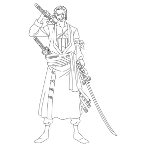 Zoro com as três espadas em punho para colorir