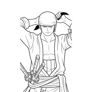 Zoro empunhando suas espadas para colorir