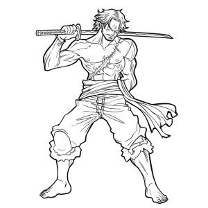 Zoro segurando a espada sobre o ombro para colorir