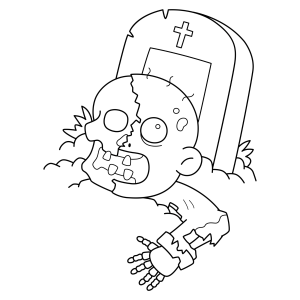 Zumbi rastejando diante da lápide para colorir