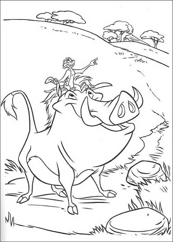 Timão e Pumba correndo pela savana para colorir