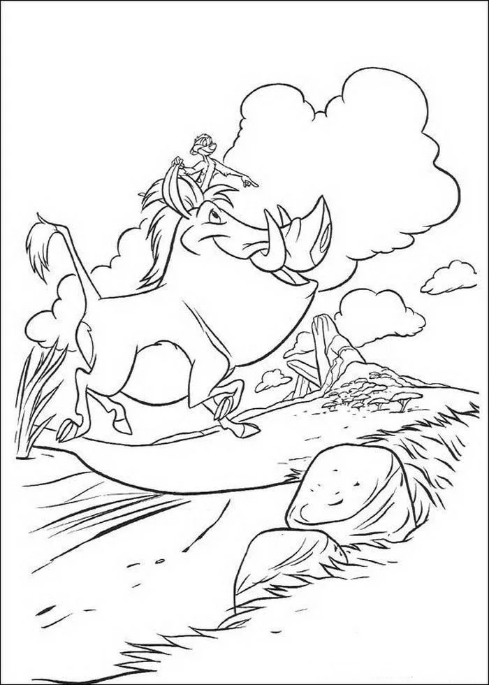 Timão e Pumba na trilha para colorir