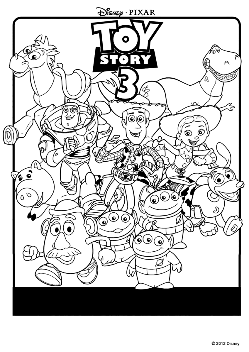 Toda a turma de Toy Story 3 reunida para colorir