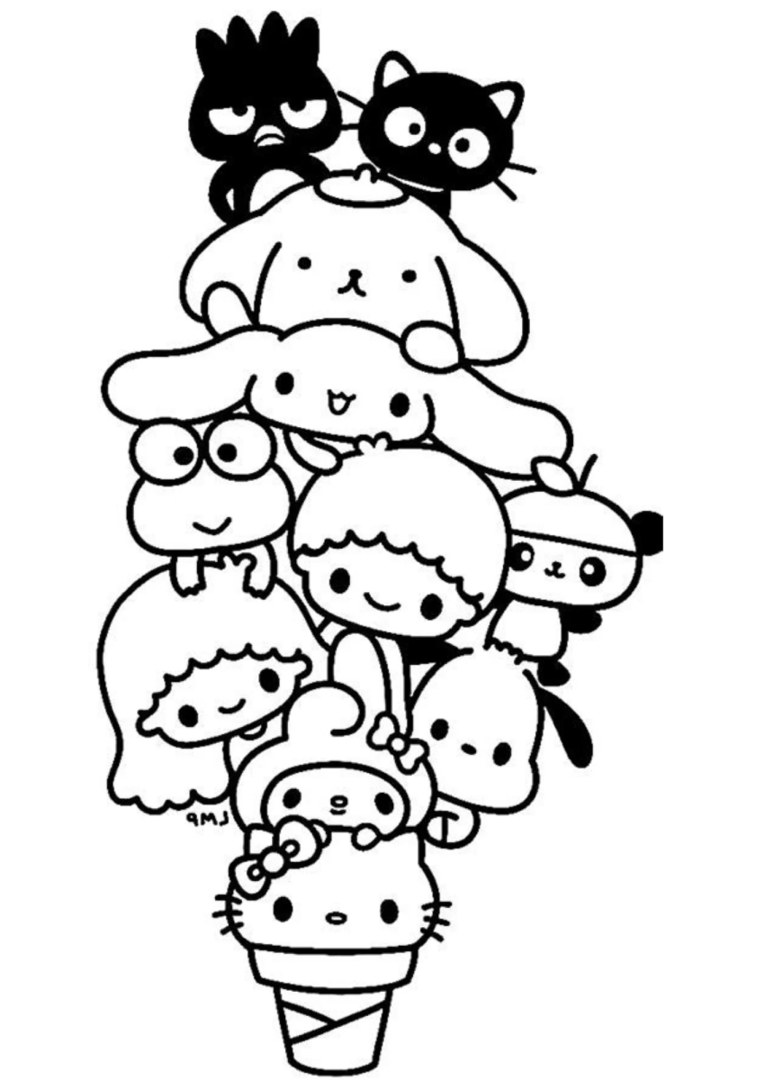Torre de amigos Sanrio com Keroppi para colorir