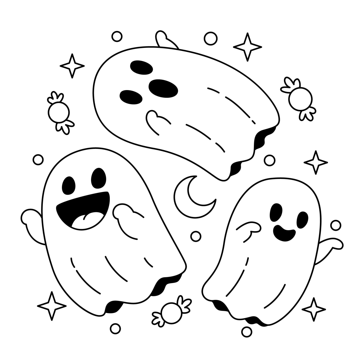 Três fantasminhas brincalhões para colorir