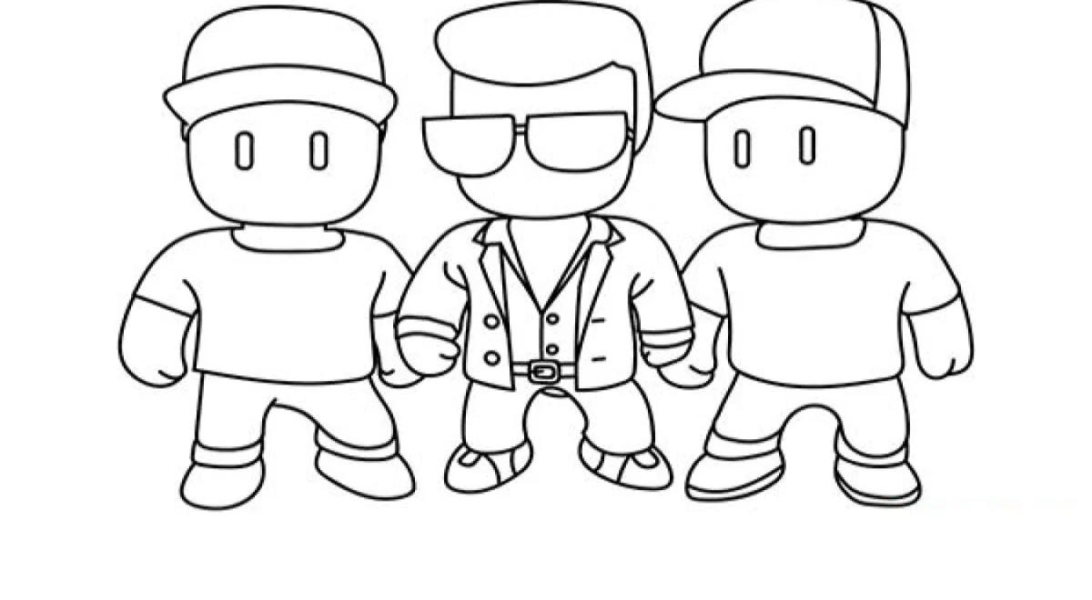 Trio de Stumble Guys clássicos lado a lado para colorir