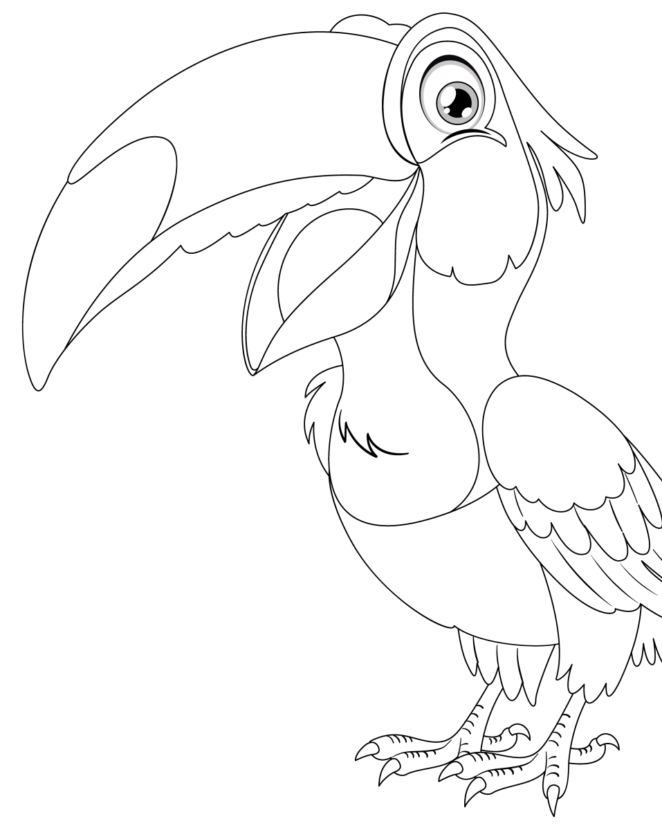 Tucano de lado com traço fino para colorir