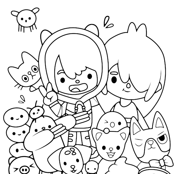 Turma do Toca Boca com bichinhos de estimação para colorir