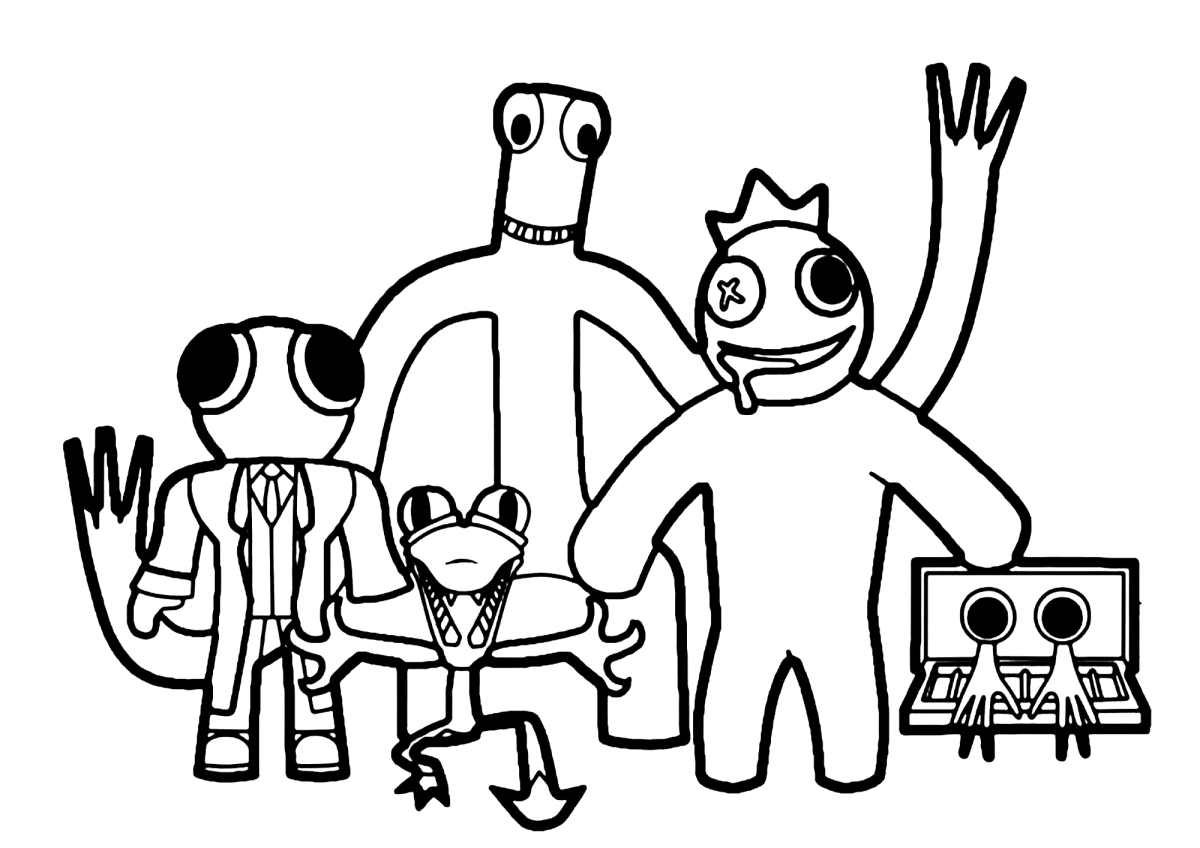 Turma dos Rainbow Friends em pose para colorir