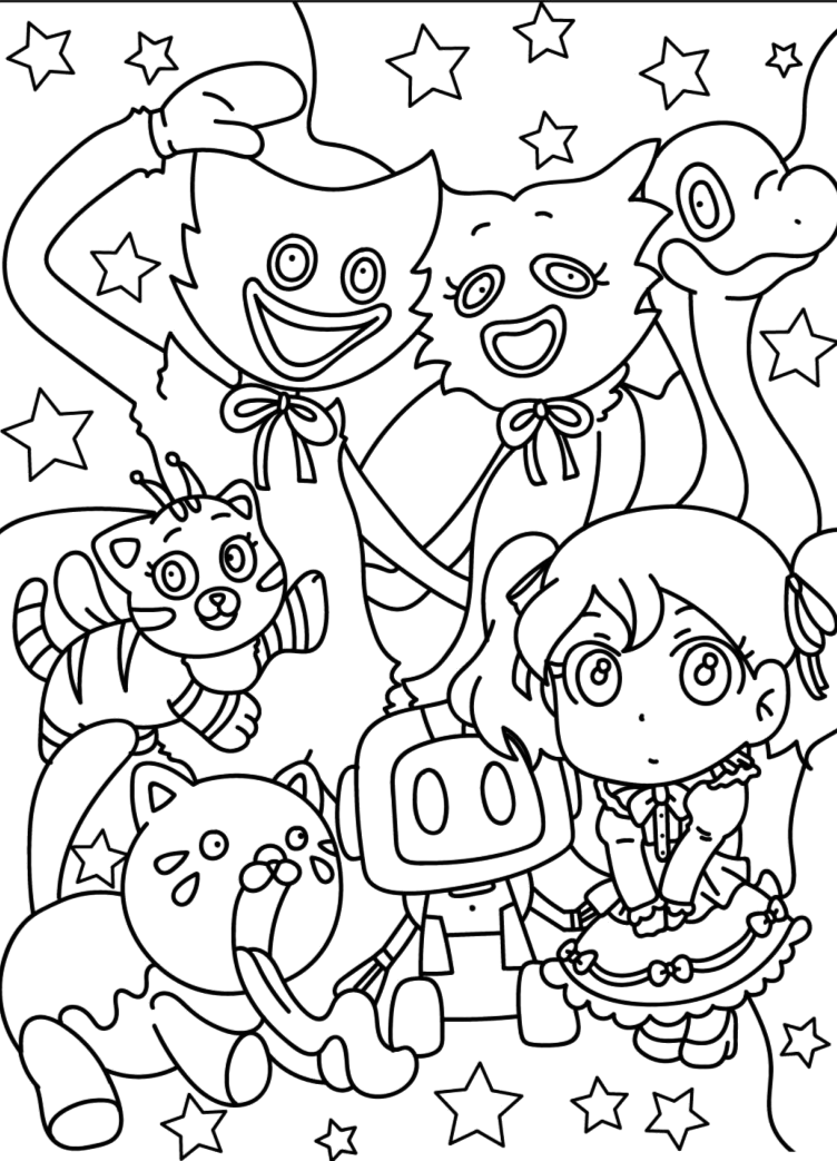 Turma dos Smiling Critters entre estrelas para colorir