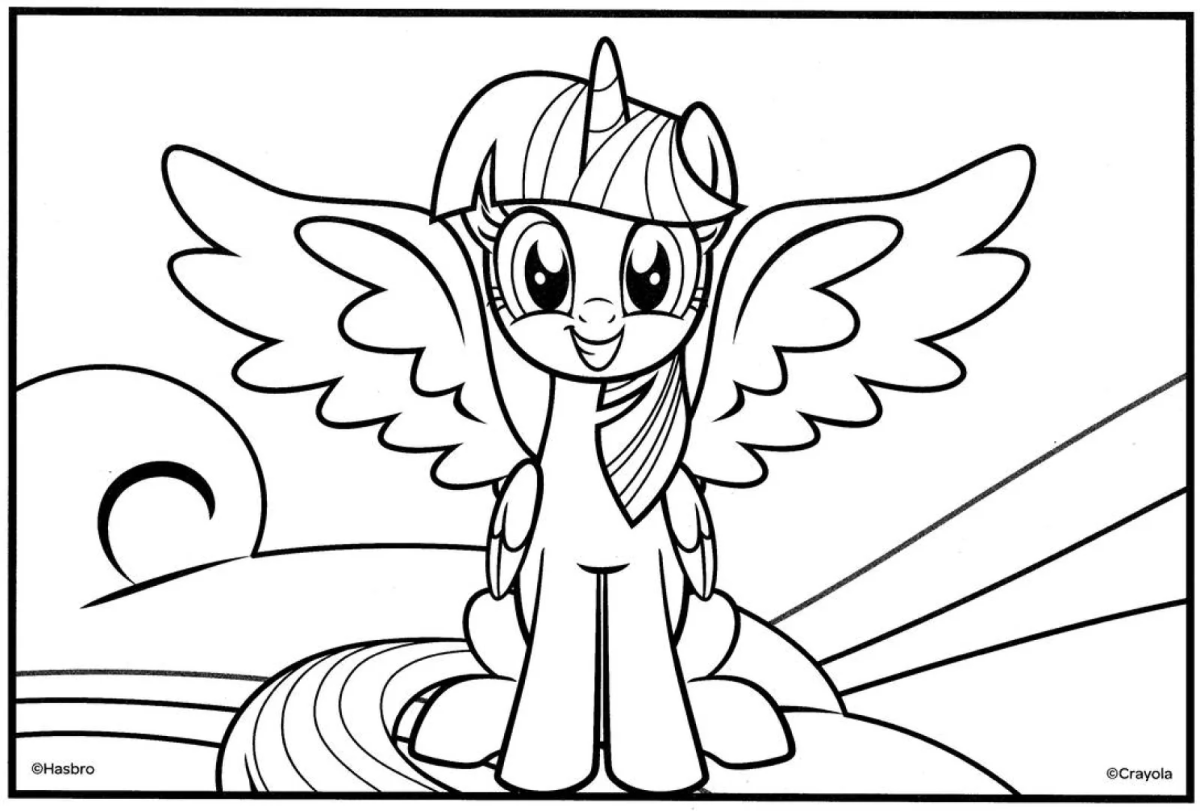 Twilight Sparkle voando no pôr do sol para colorir