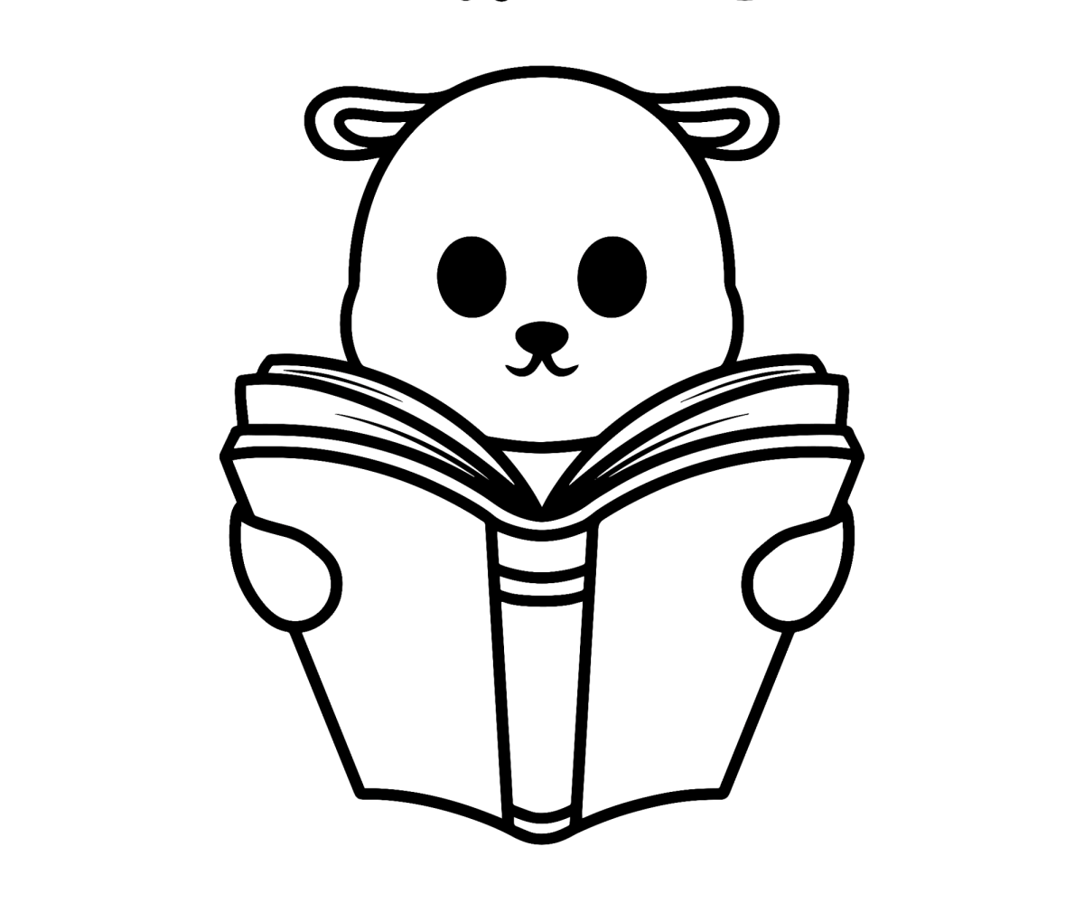 Ursinho fofo lendo um livro para colorir