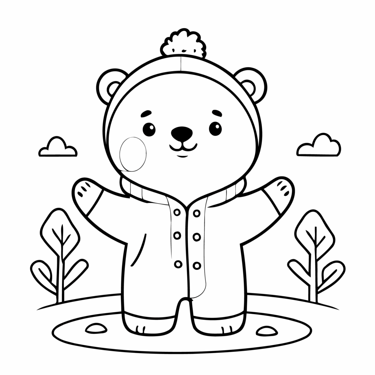 Ursinho polar de touca e casaco de inverno para colorir