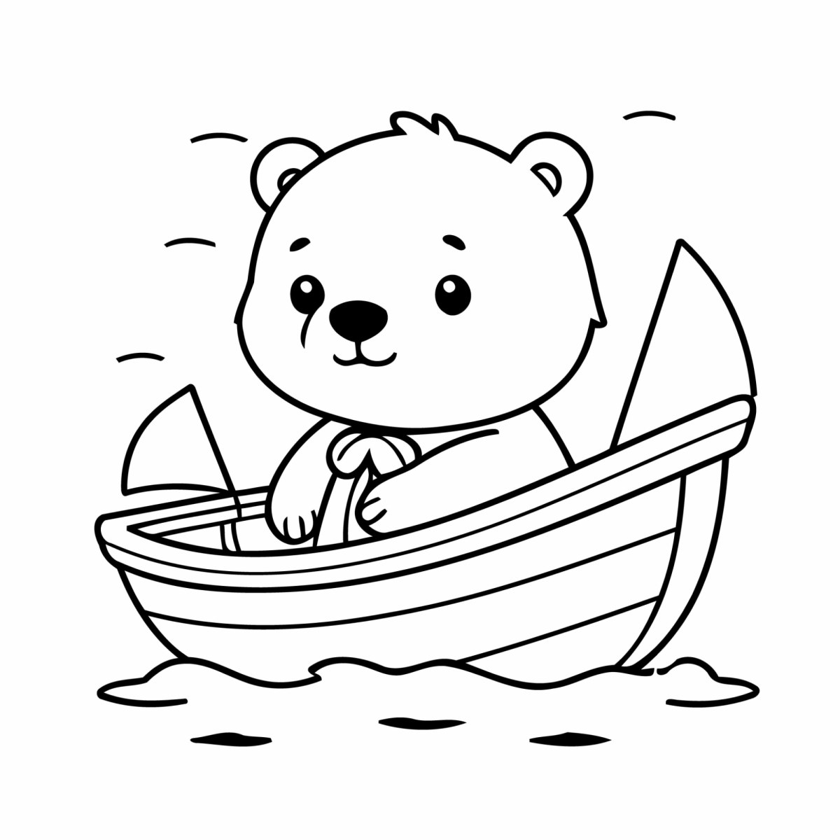 Ursinho polar passeando de barco para colorir
