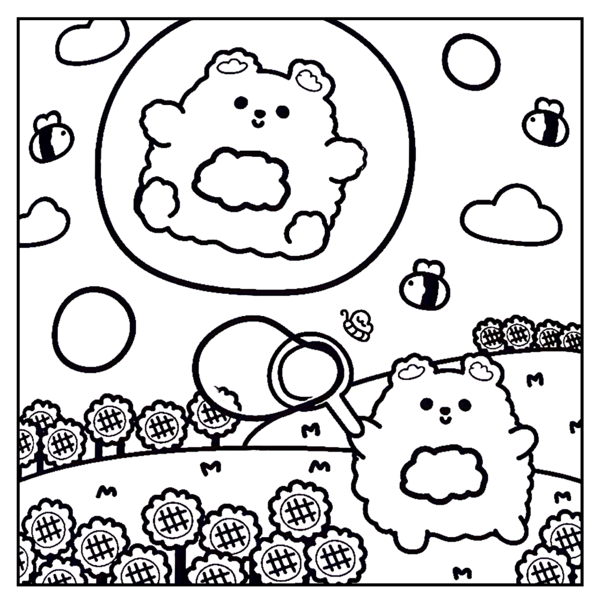 Ursinho sonhando na lua cheia para colorir