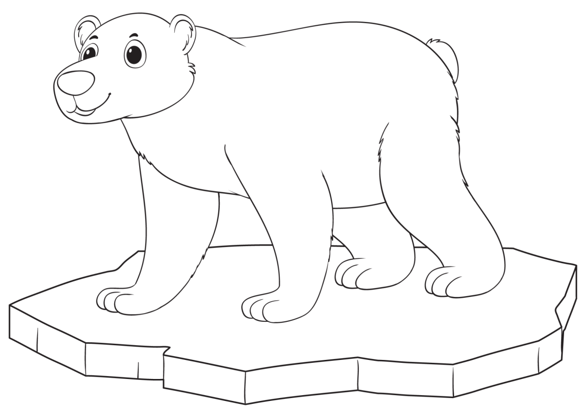 Urso polar caminhando sobre o bloco de gelo para colorir