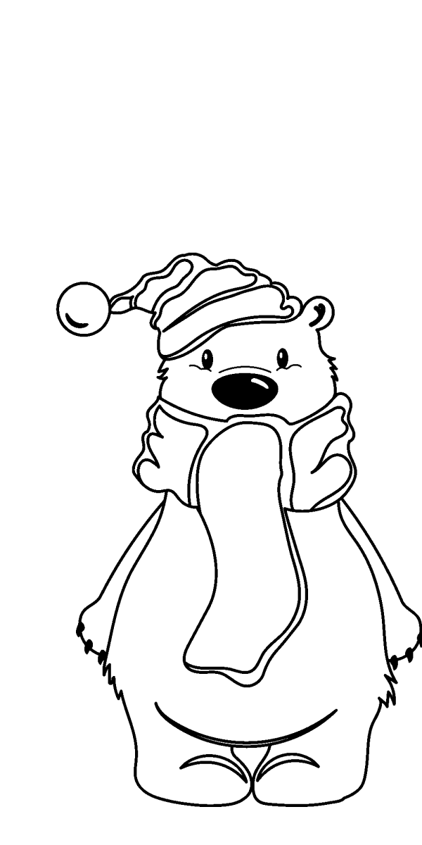 Urso polar de gorro e cachecol para colorir