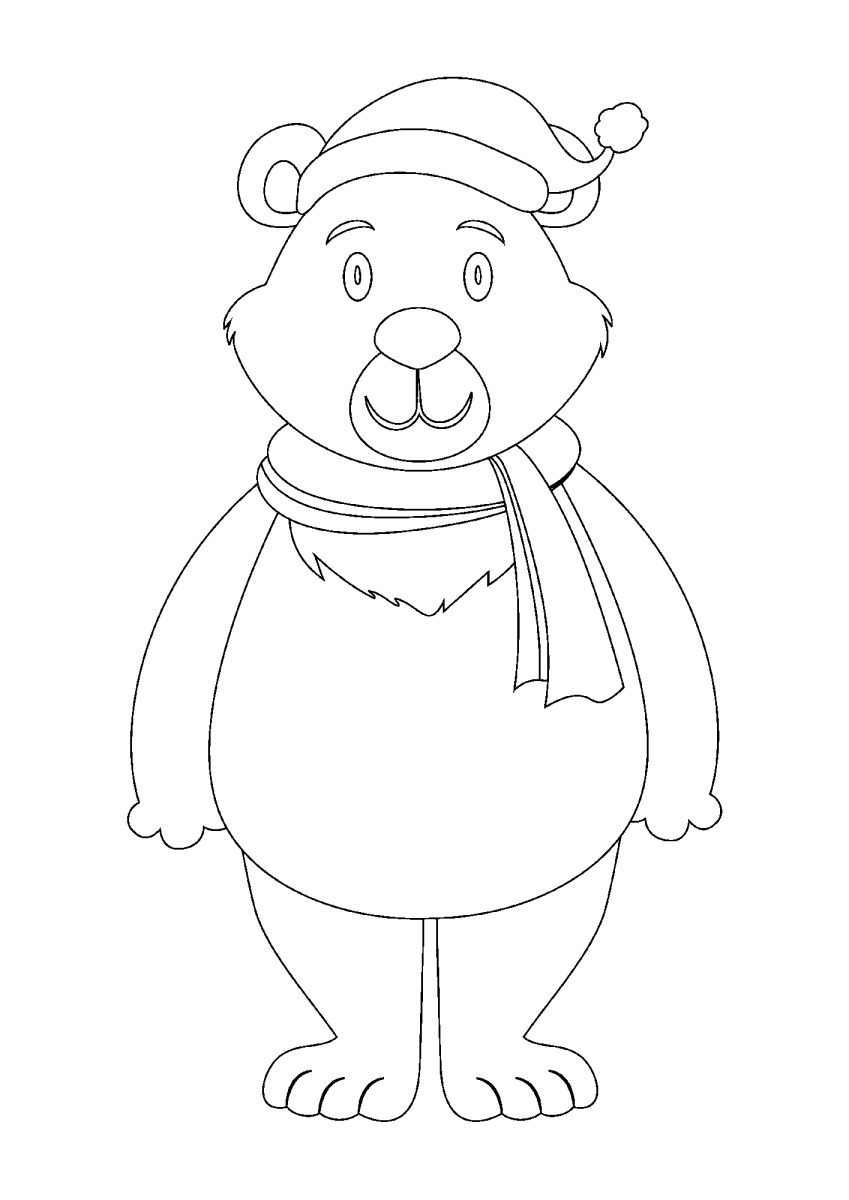 Urso polar de touca e cachecol de inverno para colorir
