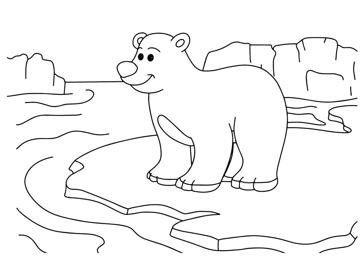 Urso polar passeando pelo bloco de gelo para colorir