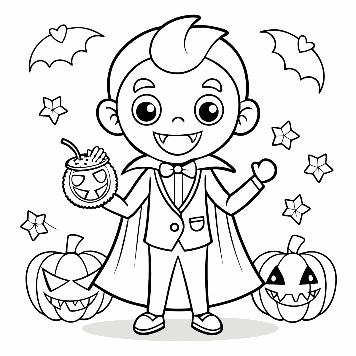 Vampirinho com abóboras de Halloween para colorir