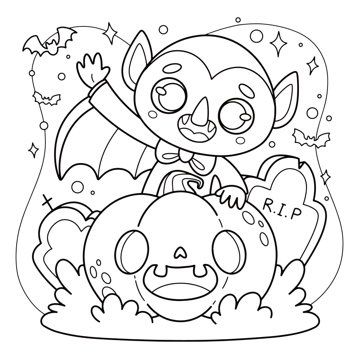 Vampirinho em cima da abóbora com pirulito para colorir